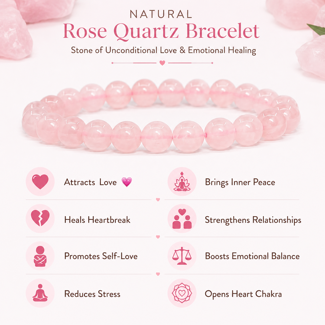Natural Rose Quartz Bracelet – Love, Healing & Emotional Balance