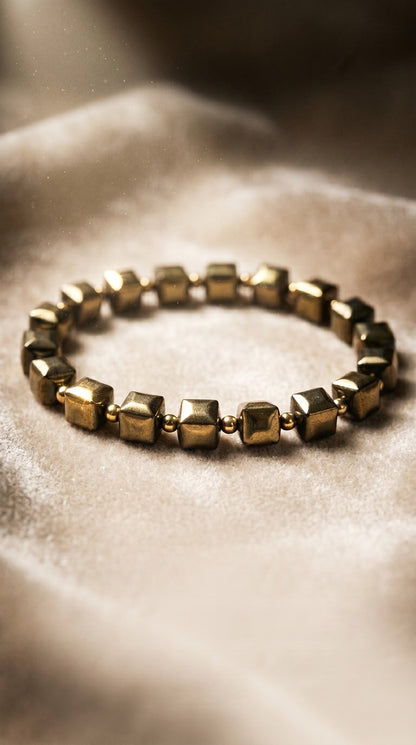 Golden Pyrite Cube Bracelet – Wealth, Protection & Confidence