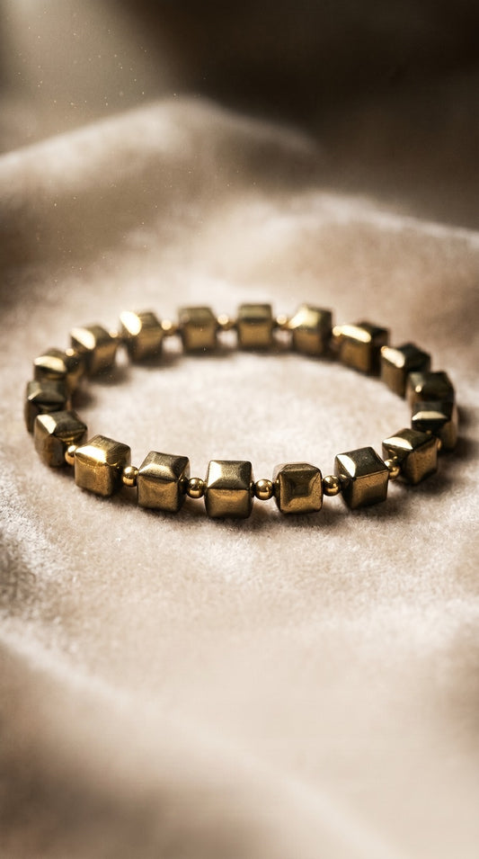 Golden Pyrite Cube Bracelet – Wealth, Protection & Confidence